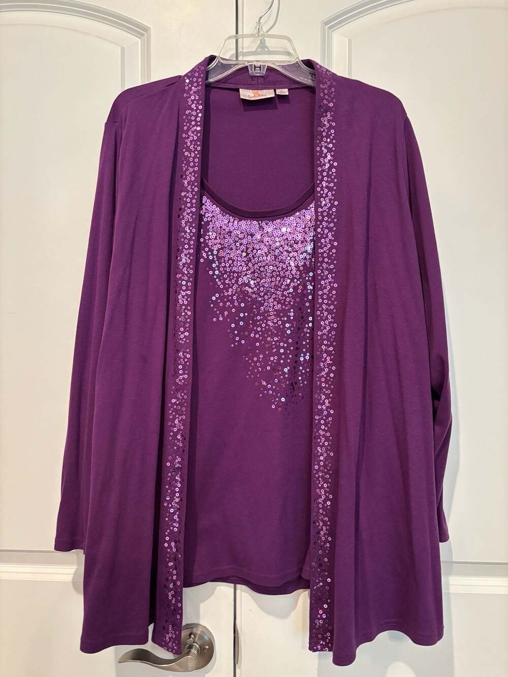Quacker Factory Purple Cardigan & Tank one piece Size 2X Sequins